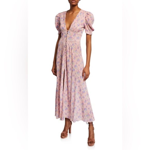 LoveShackFancy Dresses & Skirts - LoveShackFancy Floral Stacy Pink short sleeve Maxi Sz XS orig $475